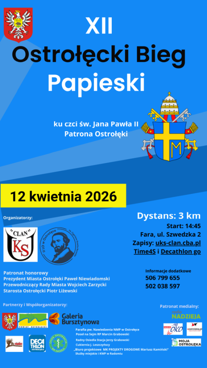 2026 03 17 XII Ostrołęcki Bieg Papieski Plakat 700